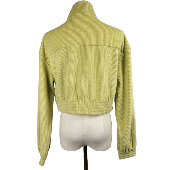 NEW Aerie X-Small Cropped Lime Green Ribbed Jacket Cotton Corduroy Zip Close - Picture 8 of 15